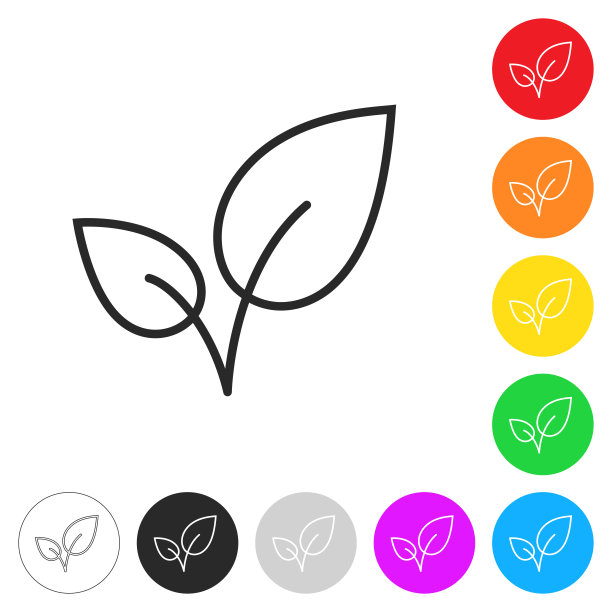 叶子。按钮上不同颜色的平面图标图片下载