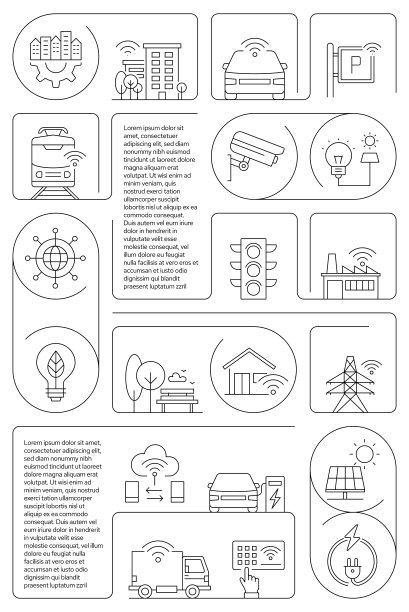 智慧城市相关矢量横幅设计概念，现代线条风格与图标图片下载