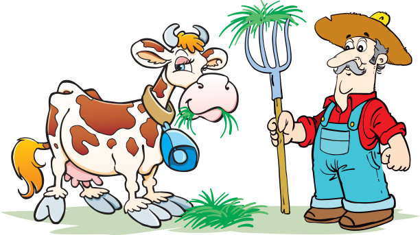 牛和农夫与草图片下载