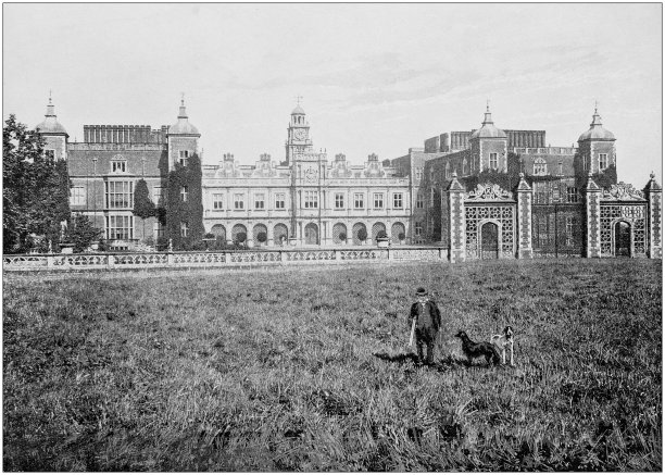 英格兰和威尔士古色古香的黑白照片:哈特菲尔德住宅图片下载