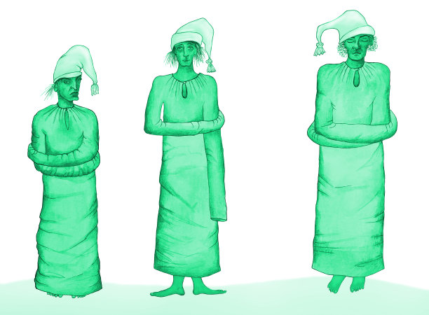 白色背景上三个穿着紧身衣的疯狂男人的插图符号人物图片下载