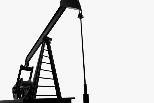 在单色和极简主义白色背景上的背光油井剪影。说明原油生产的概念图片下载