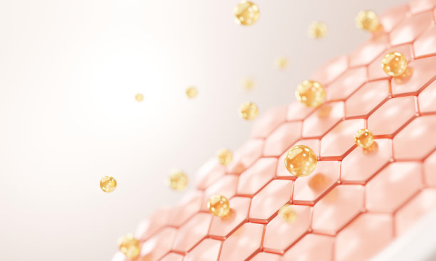 三维胶原皮肤血清和维生素插图分离在软颜色背景。库存图片图片下载