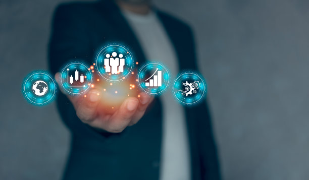 西装商人的图标展示了数字营销广告和增加销售的商业技术理念图片下载