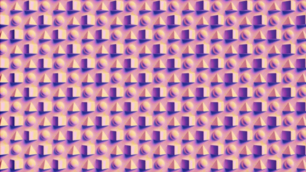 紫色墙壁上的球体、三角形和立方体的图像背景，用于装饰，3d渲染图片下载
