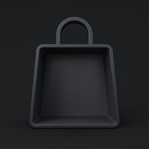 空白的黑色购物袋展示橱窗或产品模拟站孤立的黑色背景最小的创意黑色星期五销售概念3D渲染图片下载