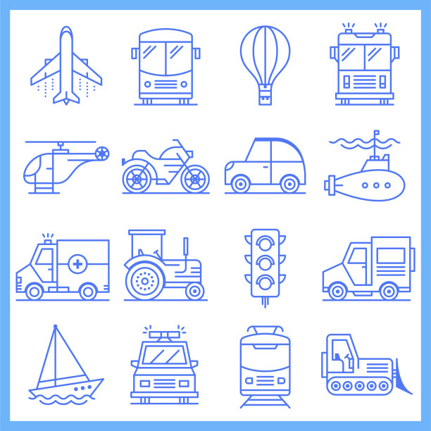 城市交通网络蓝图风格矢量图标集图片下载