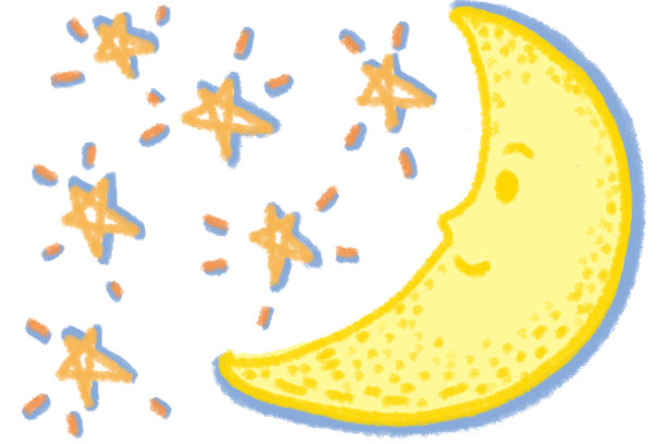 月亮和星星，可爱的卡通人物插图孤立的白色背景。手绘粉彩、蜡笔、油彩和粉笔颜料图片下载