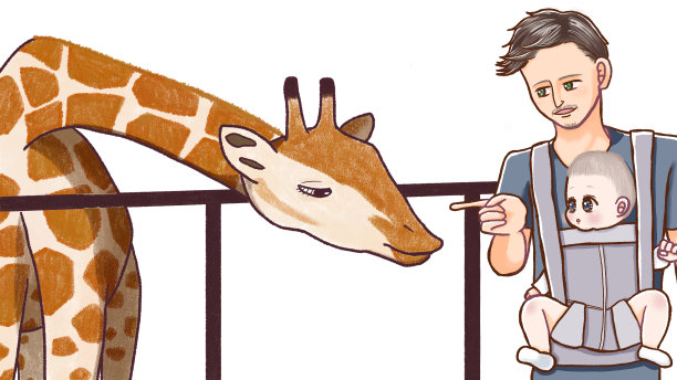 婴儿对长颈鹿感兴趣。图片下载