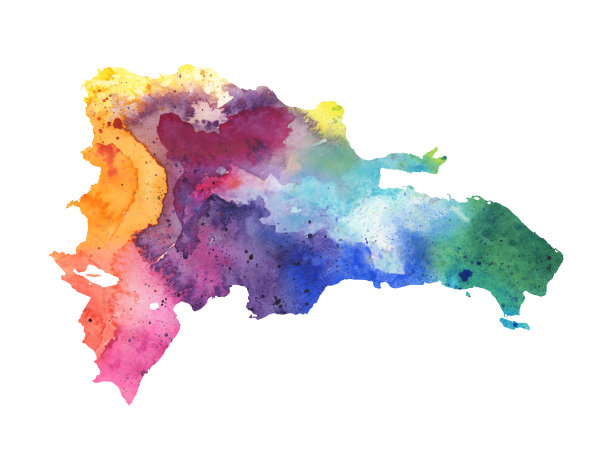 多米尼加共和国栅格水彩地图插图图片下载