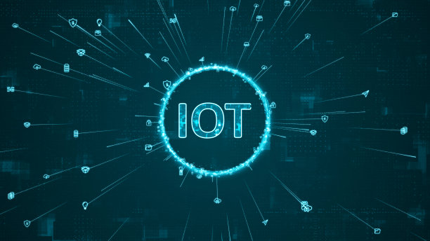 蓝色数字物联网标志和环形旋转标志，ai图标蔓延，在抽象背景上与物联网概念相连图片下载