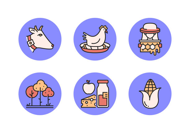 农业和农业相关的平面线图标，轮廓向量符号插图。图片下载