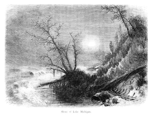 夜晚的密歇根湖岸边，美国，美国地理图片下载