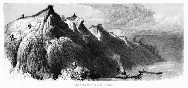 密歇根湖上的粘土悬崖，密歇根州，美国，《美国地理》图片下载