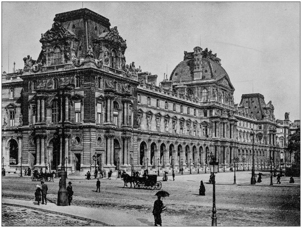 世界著名景点的古董照片:法国巴黎卢浮宫图片下载