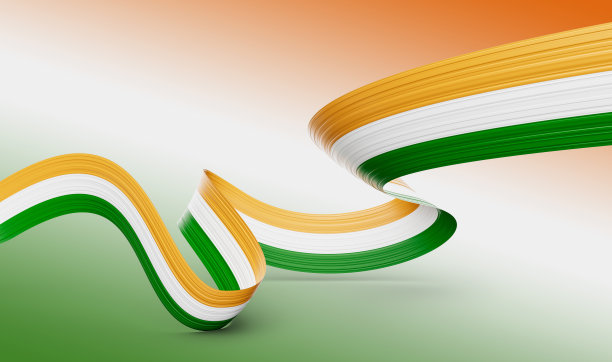 3d印度国旗3d波浪闪亮的印度丝带隔离在印度国旗颜色背景3d插图图片下载