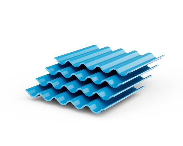 3d海蓝金属瓦楞镀锌铁皮屋顶板3d插图图片下载