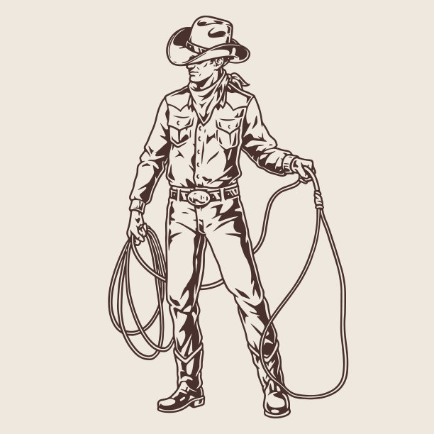 牛仔套索单色复古贴纸图片下载