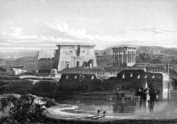 埃及阿斯旺菲莱神庙遗址，大卫·罗伯茨绘 - 19世纪奥斯曼帝国图片下载