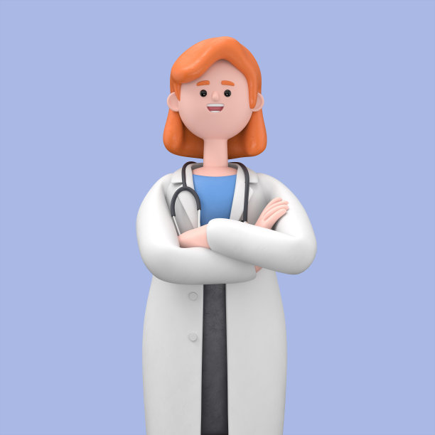 女博士诺瓦的特写肖像，双臂交叉。在蓝色背景上隔离的医学演示剪贴画图片下载