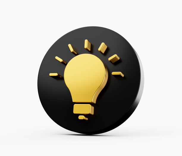 3d闪亮的金色灯泡图标与圆形黑色图标创意概念想法3d插图图片下载