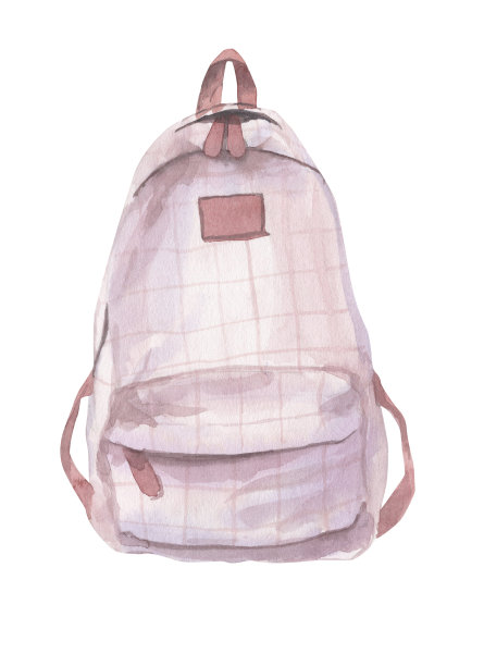 手绘水彩画的学校背包。图片下载