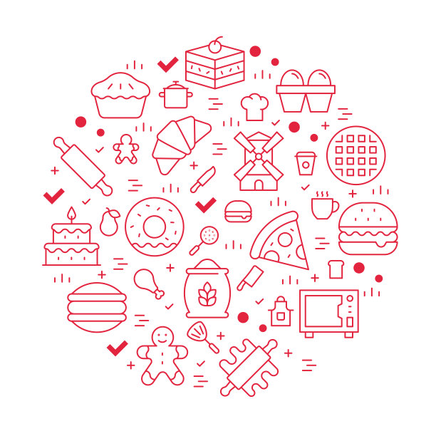 面包房圆形设计模板线图标概念图片下载