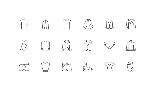 可编辑的图标的概念。采购产品裤子，裙子，衬衫，t恤，鞋子图标设计图片下载