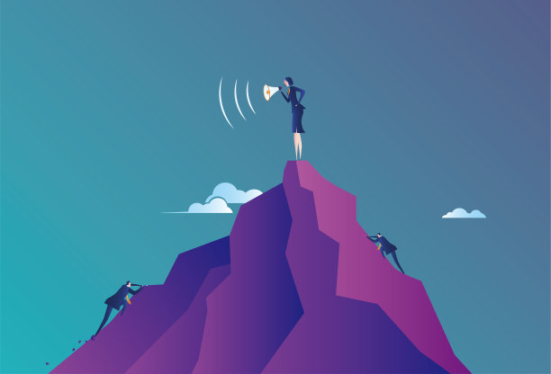 人们爬到女经理的顶端，女经理用扩音器向员工高喊加油，对目标、企业文化理念进行说明。图片下载