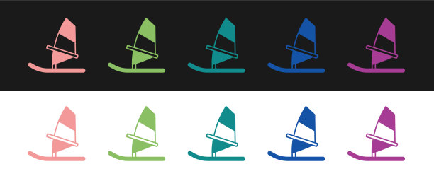 设置帆板图标孤立在黑色和白色图片下载