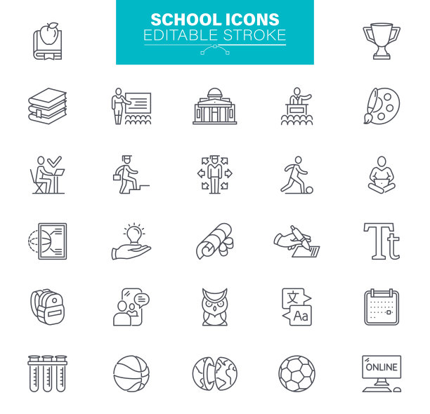学校图标可编辑笔画-在线教育线图标集图片下载