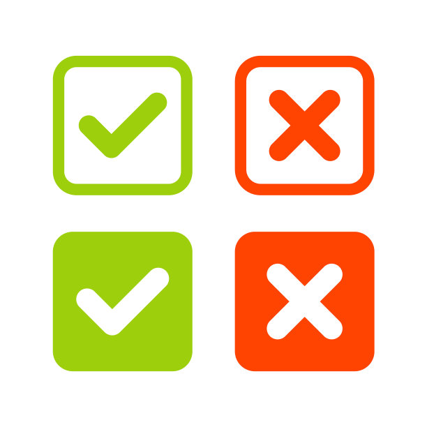 带有可编辑笔画的绿色勾和红色十字图标。接受，拒绝，批准，不批准，对，错，对，假，真，完成的符号。图片下载