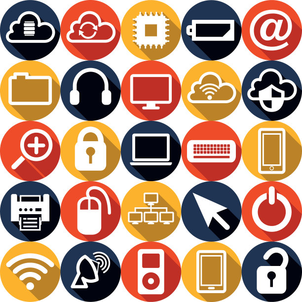 电脑圆形平面设计图标设置与侧影股票插图图片下载