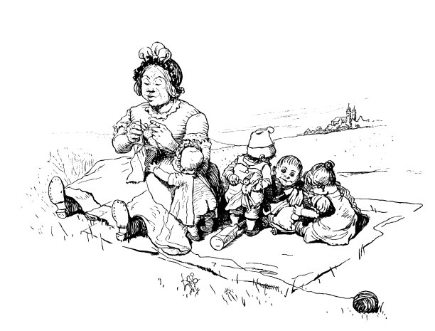 奶奶正在草地上照看她的孙子们图片下载