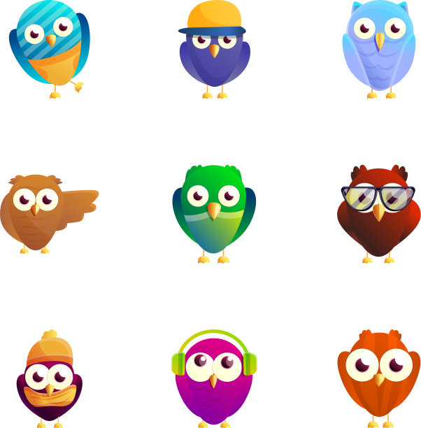 可爱的小鸟图标设置卡通风格图片下载