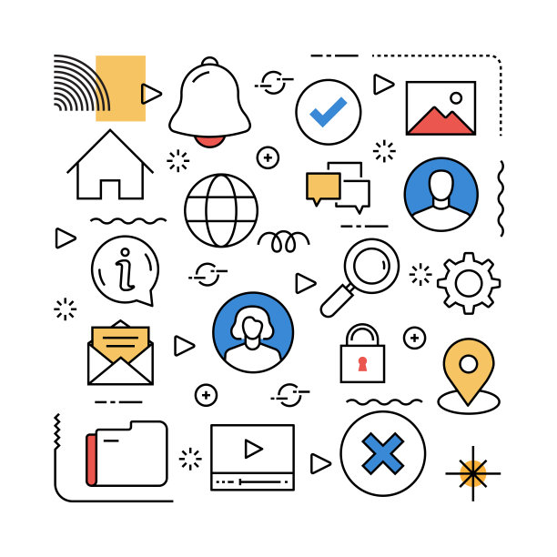 用户界面相关的设计元素。带有轮廓图标的图案设计。色彩斑斓的矢量图图片下载