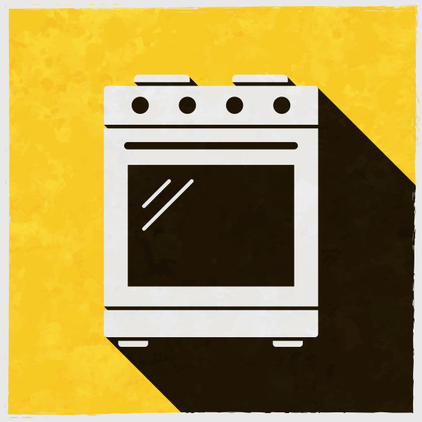 煤气灶——煤气灶。图标与长阴影的纹理黄色背景图片下载