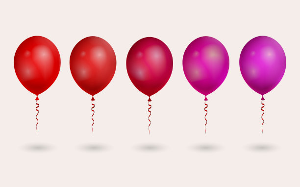 现实的彩色光泽气球在白色的背景。红色系列。图片下载
