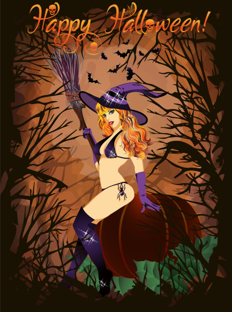 万圣节快乐南瓜卡和年轻性感w图片下载