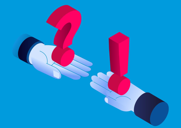 问问题和解决问题，等距手掌上的问号和感叹号图片下载