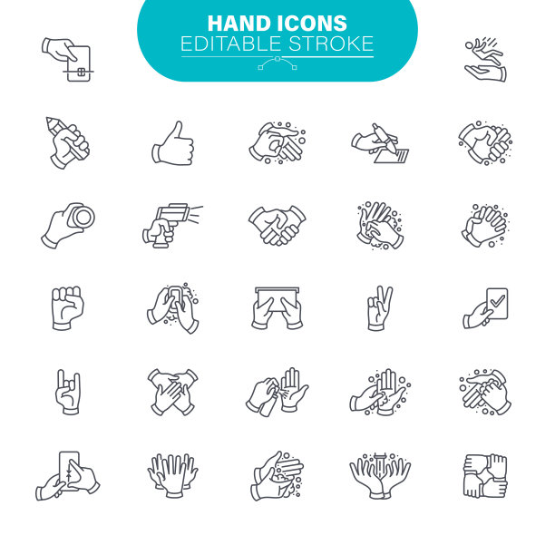 手的图标，设置包含如拇指向上，握手，人的手图标图片下载