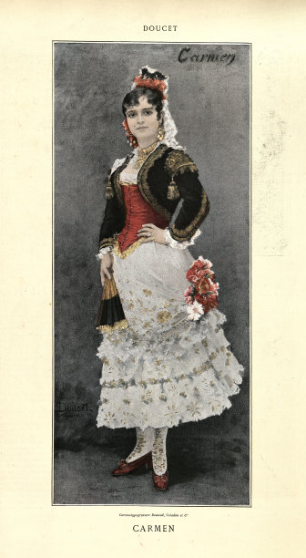 卡门画像，穿着传统西班牙服装的女人，亨利·卢西恩·杜塞，19世纪维多利亚时代图片下载