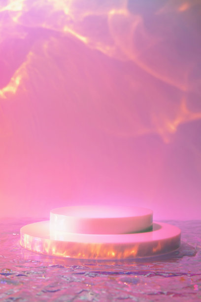 空场景与圆柱体讲台全息粉红色背景图片下载