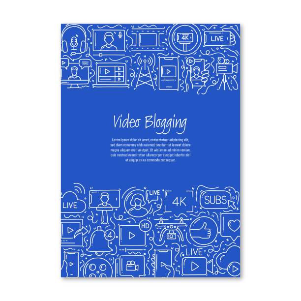 视频内容和VLOG相关的对象和元素。手绘矢量涂鸦插图集合。海报，封面模板与不同的视频内容和VLOG对象图片下载