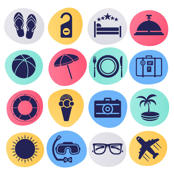 周末旅行和假期计划液体风格矢量图标设置图片下载