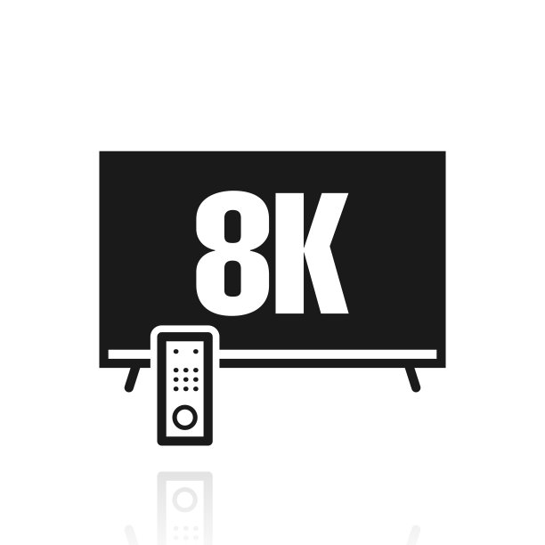8 k电视。白色背景上反射的图标图片下载