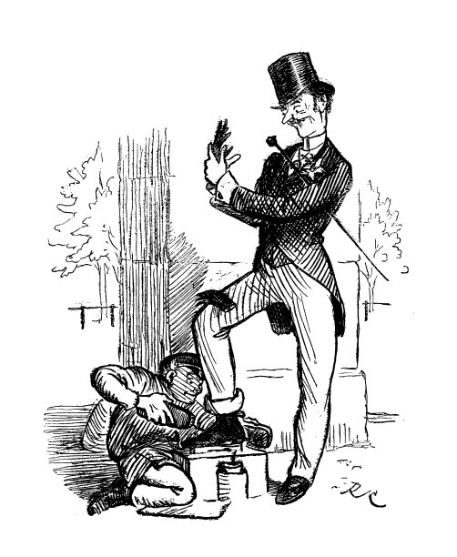 英国伦敦讽刺漫画漫画漫画插图:擦鞋人图片下载