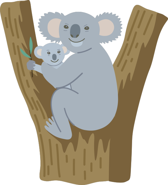 可爱的卡通考拉，小宝宝坐在上面图片下载