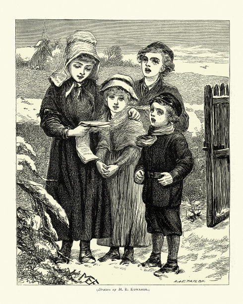 孩子们唱圣诞颂歌，维多利亚时代，19世纪70年代图片下载