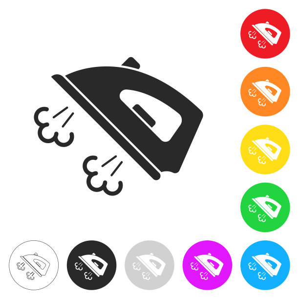 蒸汽熨斗。彩色按钮上的图标图片下载